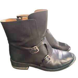 Givenchy Leather Monk Strap Ankle Boots Chain Size 38 Black Silver Minimal City